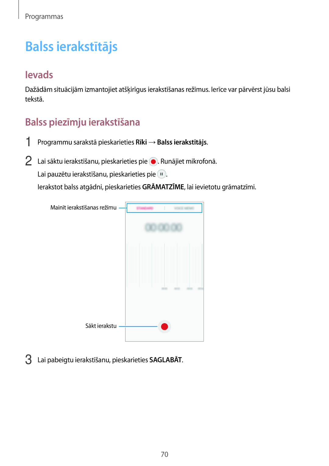 Samsung SM-G903FZKASEB, SM-G903FZSASEB, SM-G903FZDASEB manual Balss ierakstītājs, Balss piezīmju ierakstīšana 