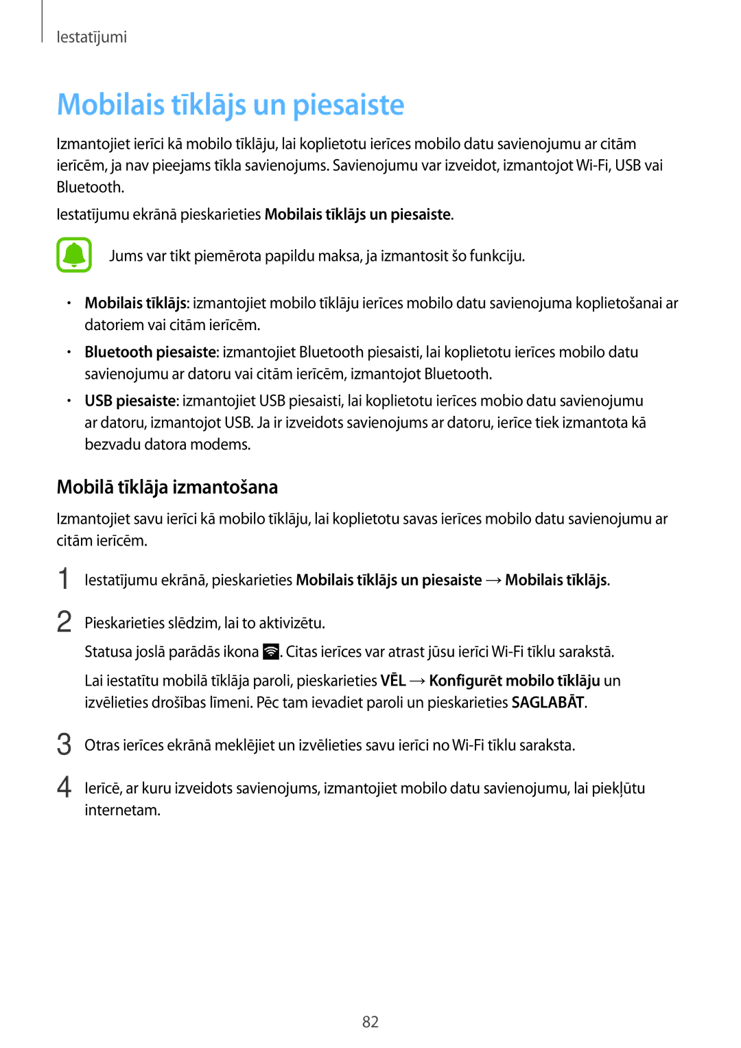 Samsung SM-G903FZKASEB, SM-G903FZSASEB, SM-G903FZDASEB manual Mobilais tīklājs un piesaiste, Mobilā tīklāja izmantošana 