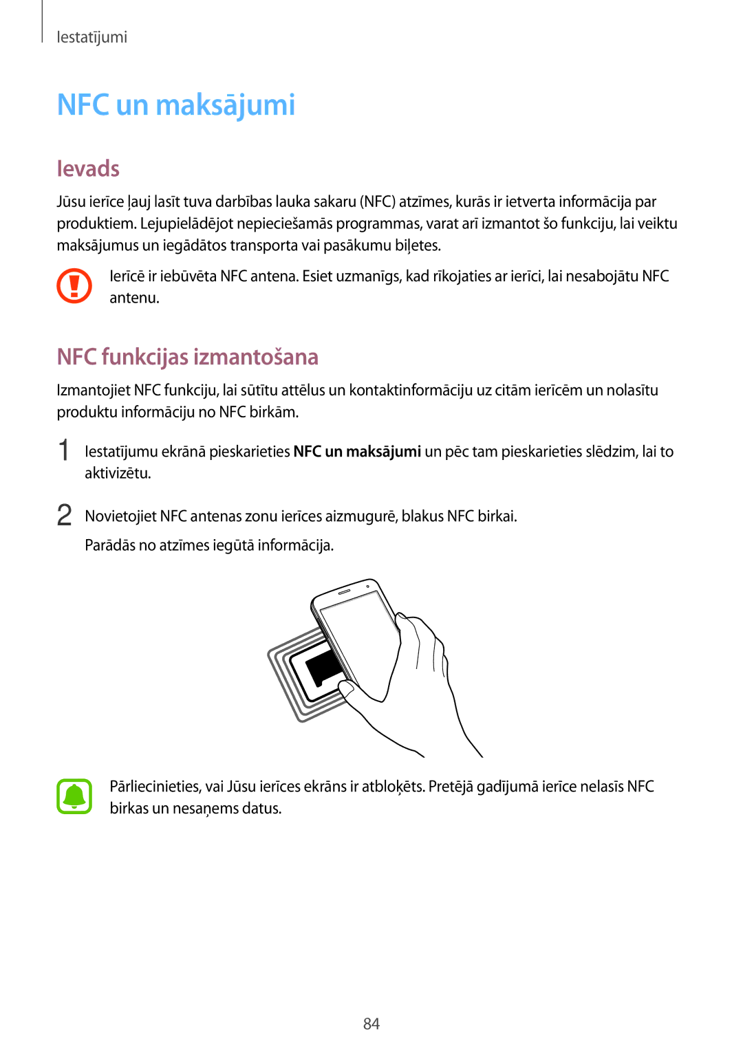 Samsung SM-G903FZSASEB, SM-G903FZKASEB, SM-G903FZDASEB manual NFC un maksājumi, NFC funkcijas izmantošana 