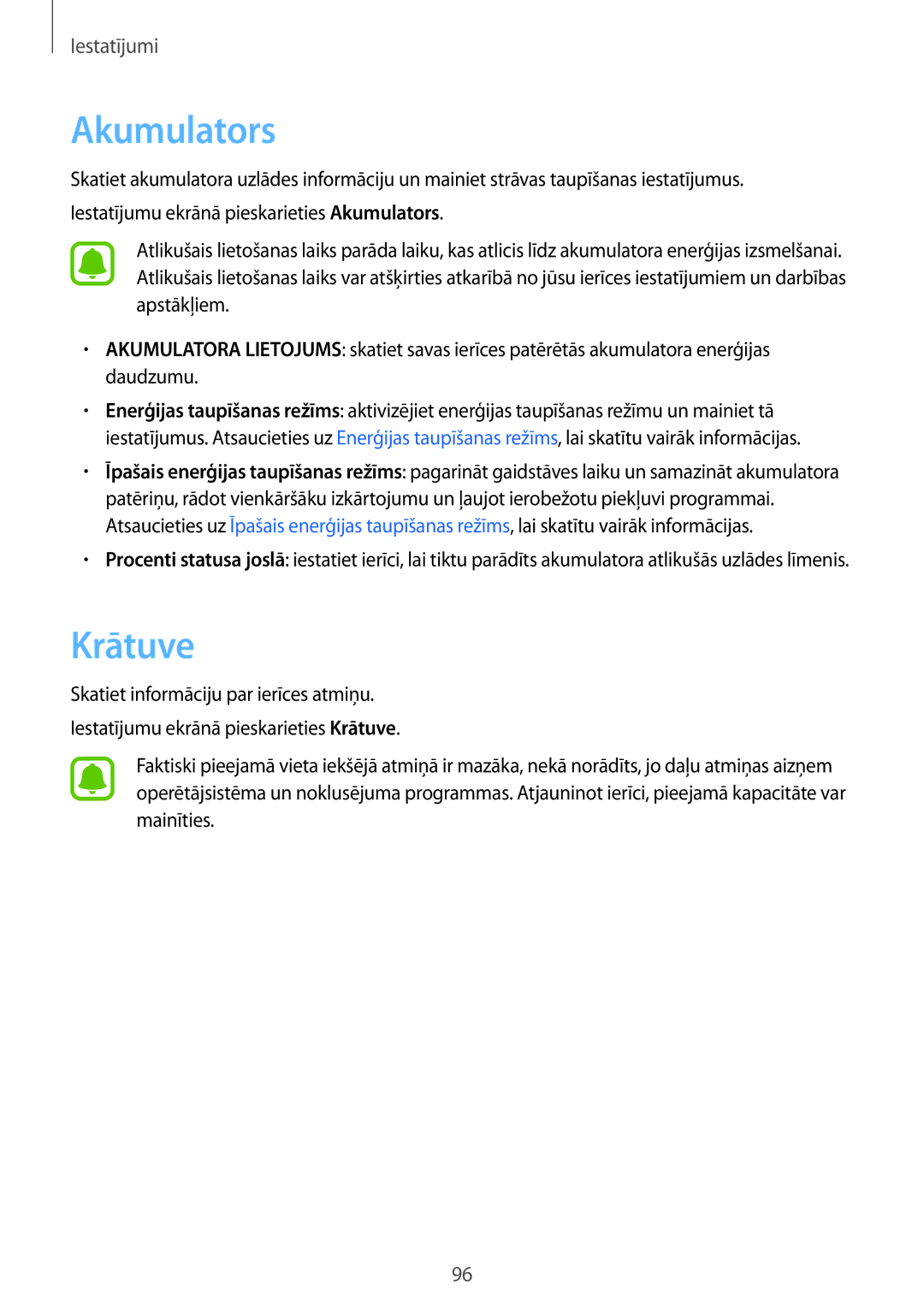 Samsung SM-G903FZSASEB, SM-G903FZKASEB, SM-G903FZDASEB manual Akumulators, Krātuve 