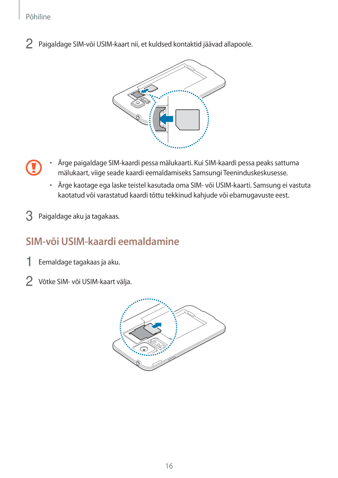 Samsung SM-G903FZKASEB, SM-G903FZSASEB, SM-G903FZDASEB manual SIM-või USIM-kaardi eemaldamine 