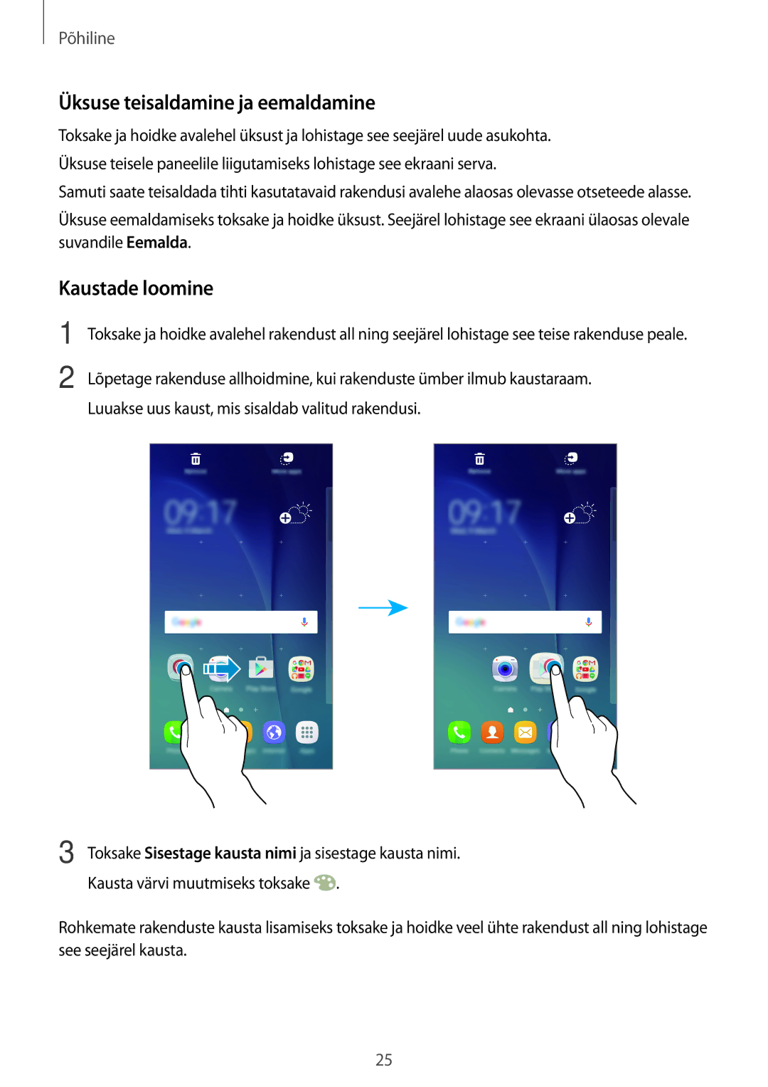 Samsung SM-G903FZKASEB, SM-G903FZSASEB, SM-G903FZDASEB manual Üksuse teisaldamine ja eemaldamine, Kaustade loomine 