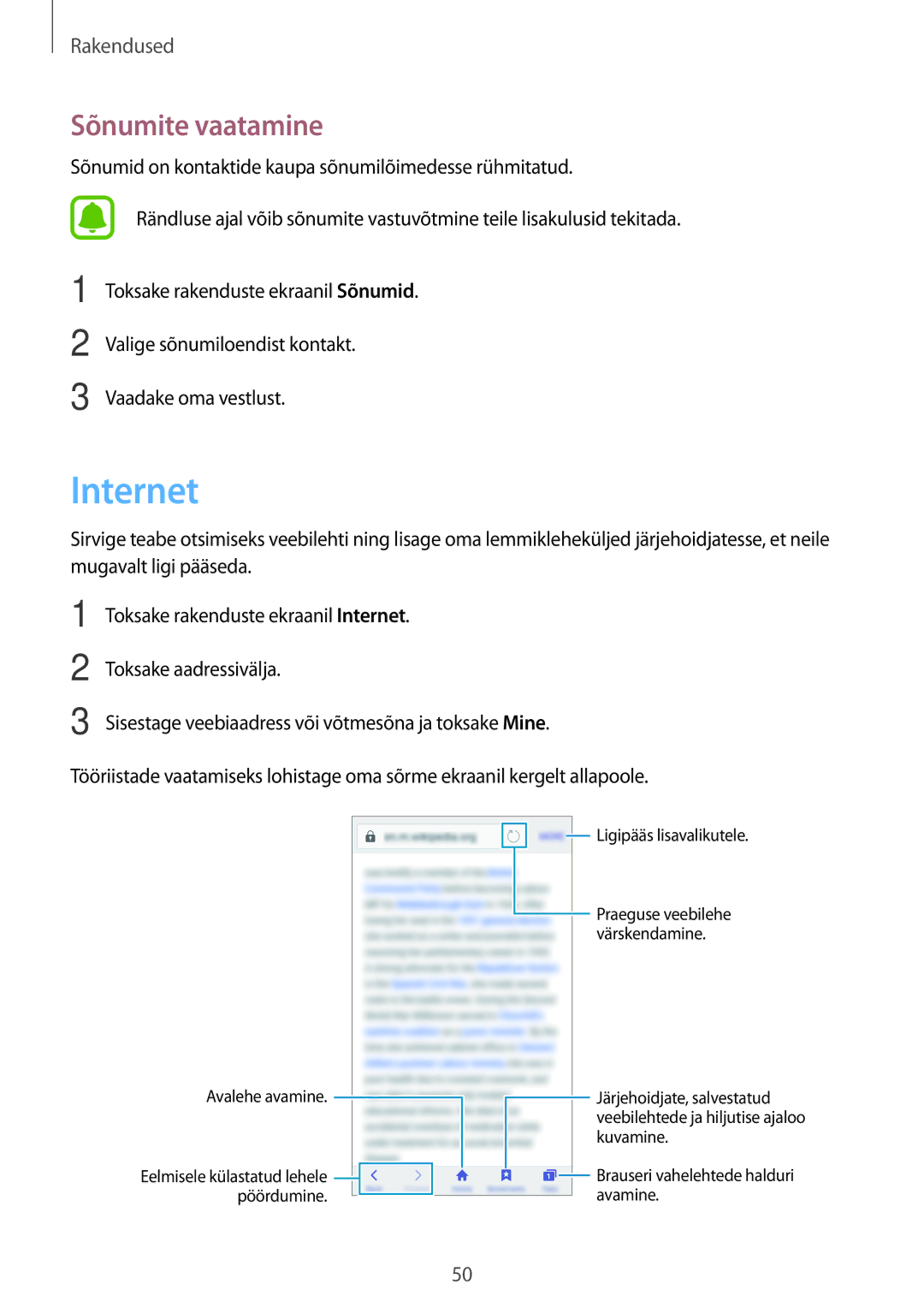 Samsung SM-G903FZDASEB, SM-G903FZSASEB, SM-G903FZKASEB manual Internet, Sõnumite vaatamine 