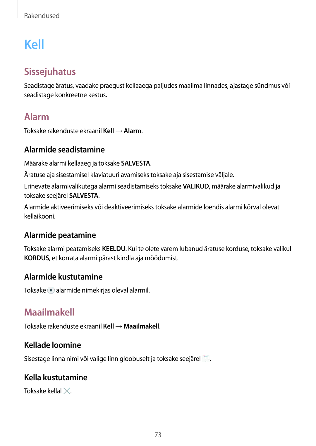 Samsung SM-G903FZKASEB, SM-G903FZSASEB, SM-G903FZDASEB manual Kell, Alarm, Maailmakell 