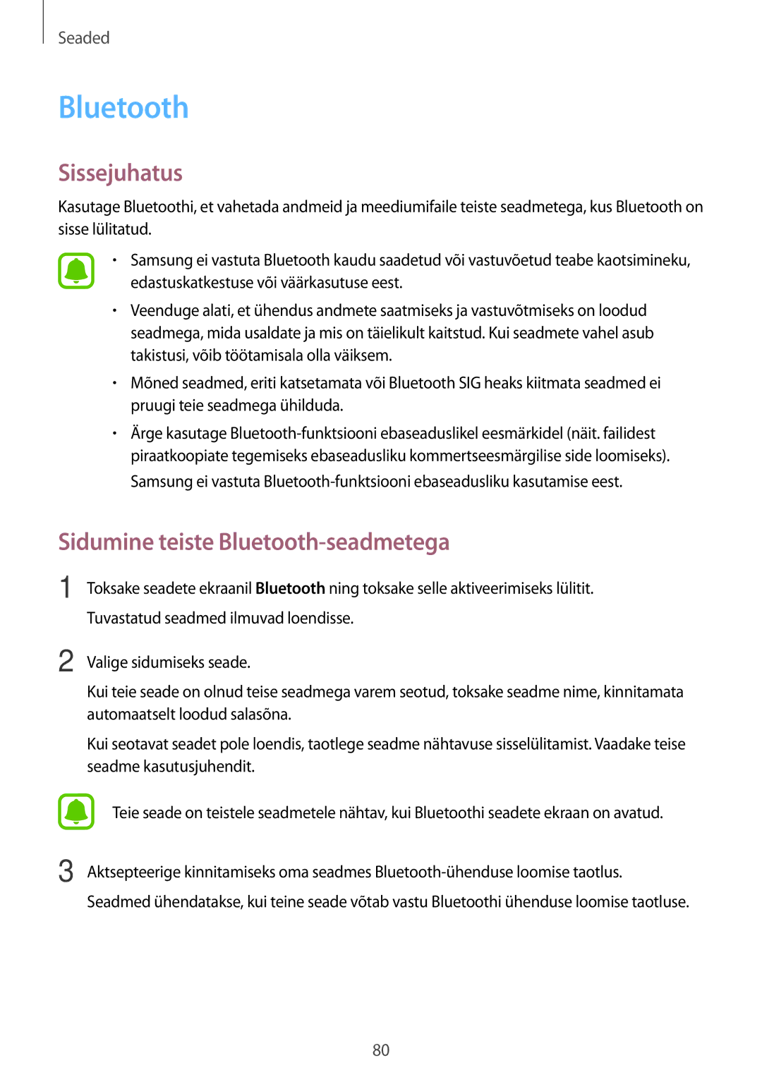 Samsung SM-G903FZDASEB, SM-G903FZSASEB, SM-G903FZKASEB manual Sidumine teiste Bluetooth-seadmetega 