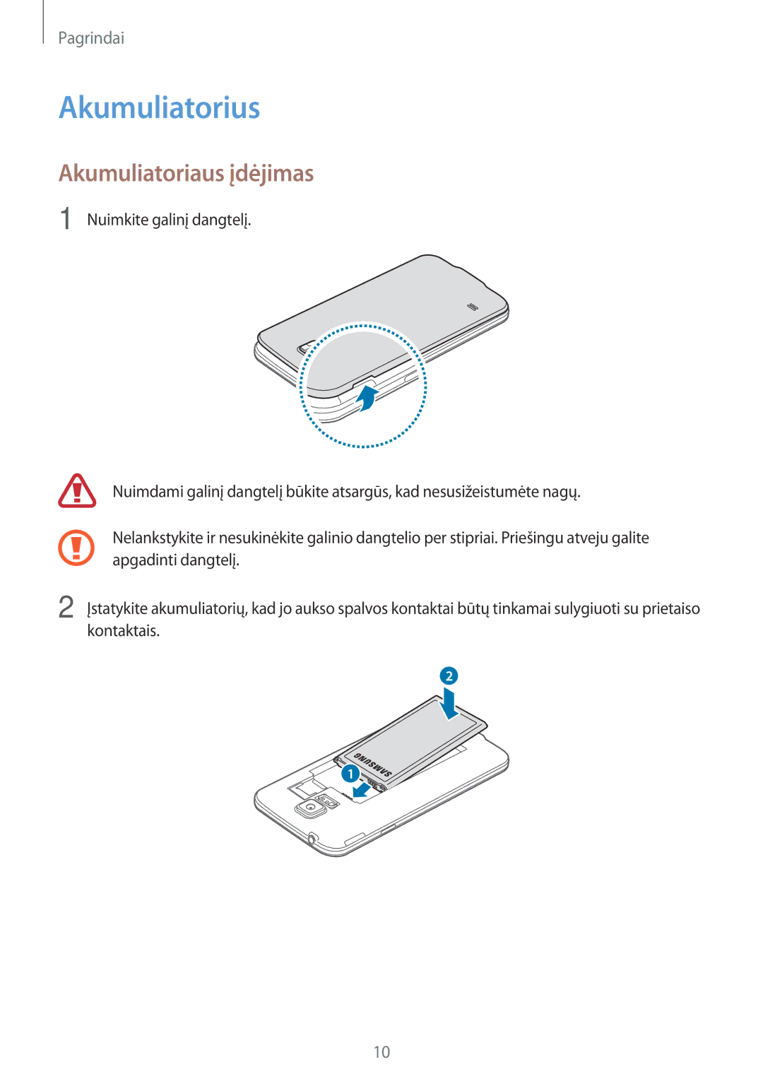 Samsung SM-G903FZKASEB, SM-G903FZSASEB, SM-G903FZDASEB manual Akumuliatorius, Akumuliatoriaus įdėjimas 