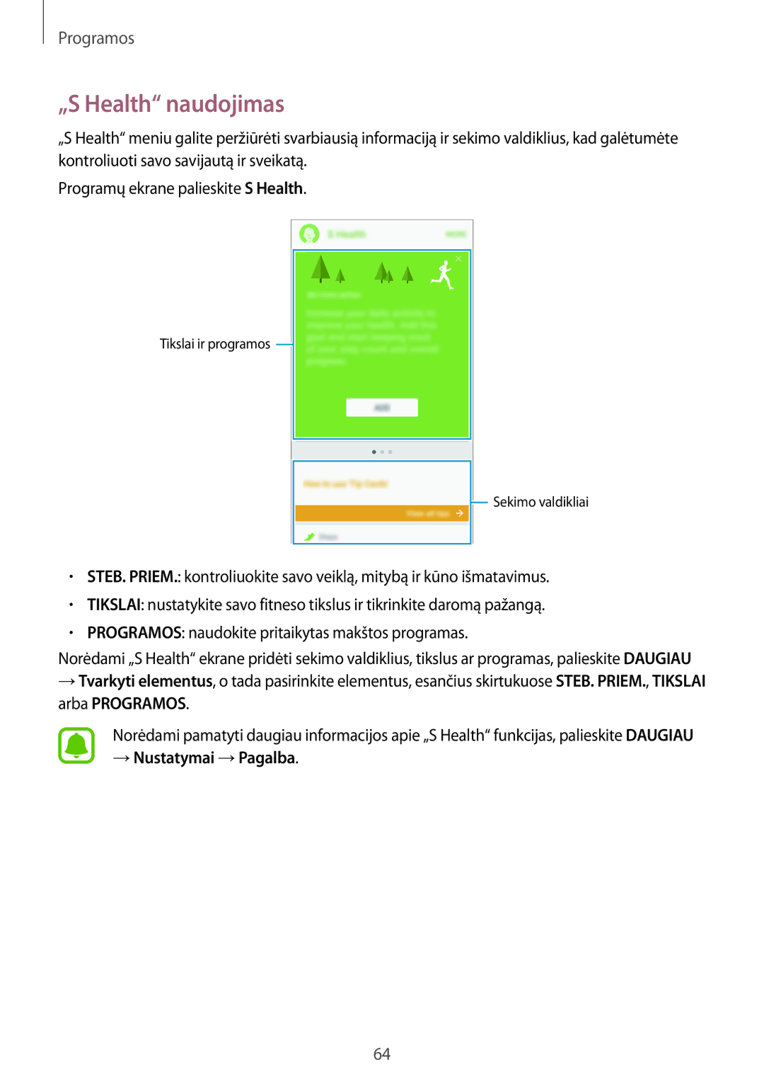 Samsung SM-G903FZKASEB, SM-G903FZSASEB, SM-G903FZDASEB manual „S Health naudojimas 