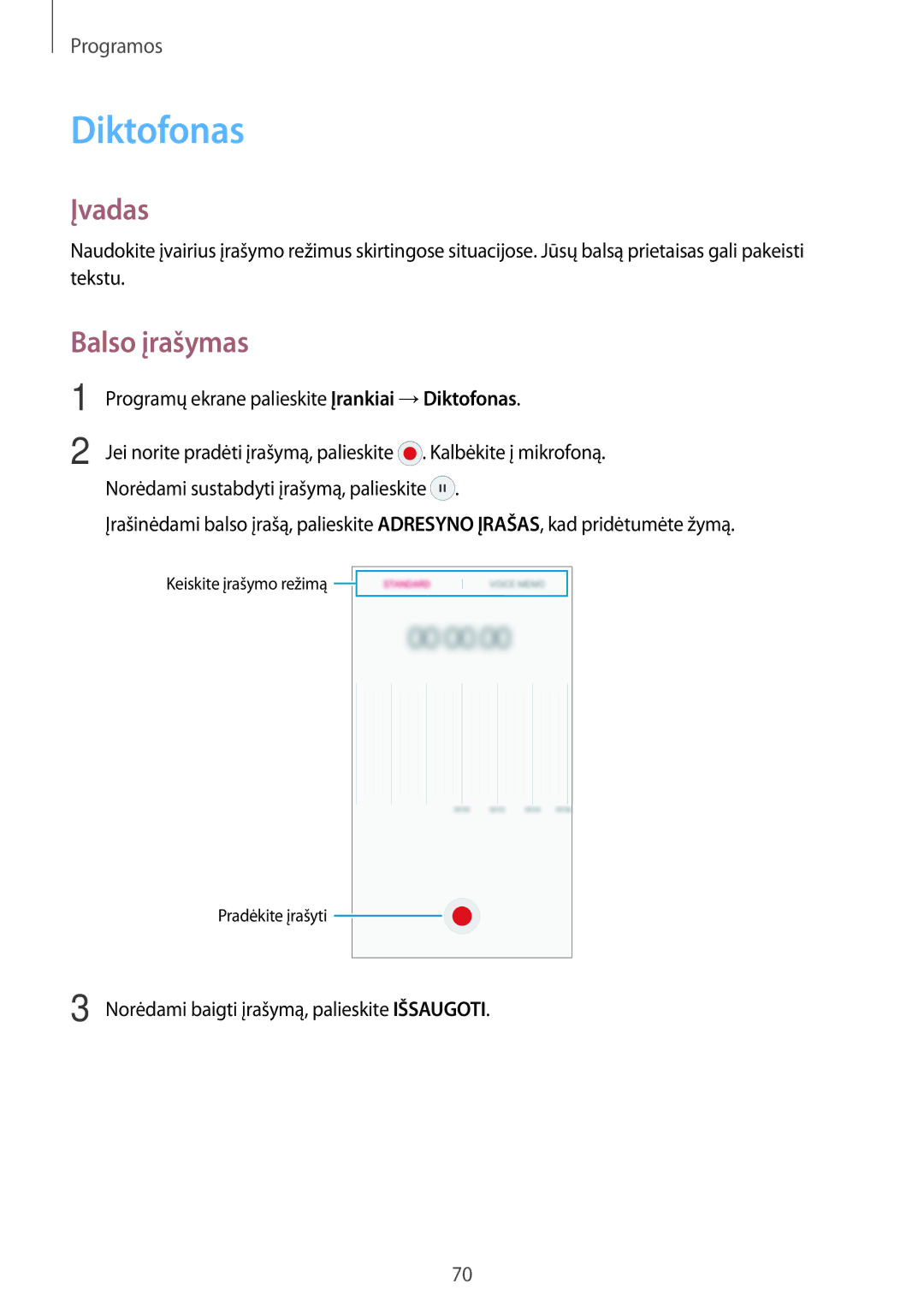 Samsung SM-G903FZKASEB, SM-G903FZSASEB, SM-G903FZDASEB manual Diktofonas, Balso įrašymas 