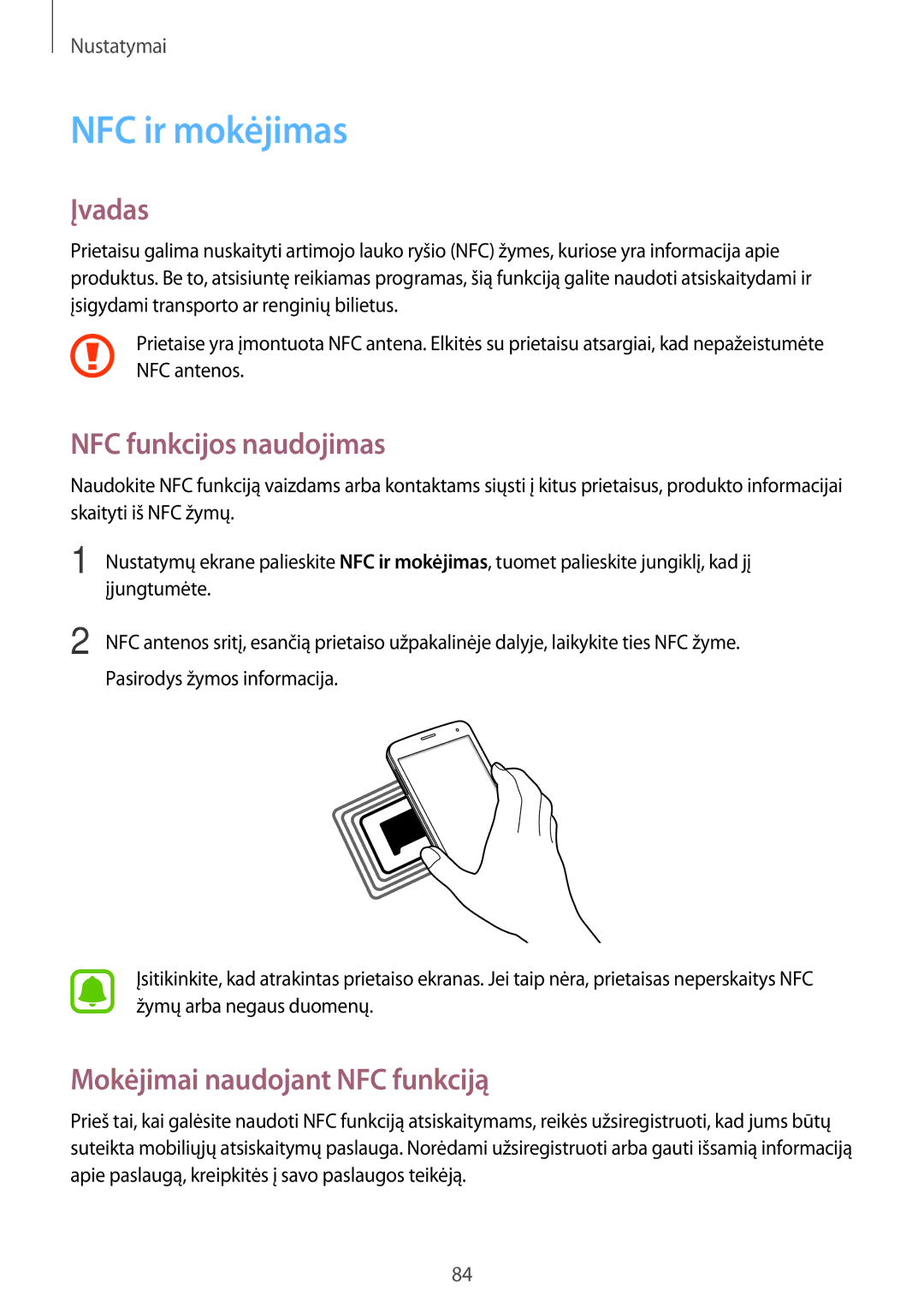 Samsung SM-G903FZSASEB, SM-G903FZKASEB manual NFC ir mokėjimas, NFC funkcijos naudojimas, Mokėjimai naudojant NFC funkciją 