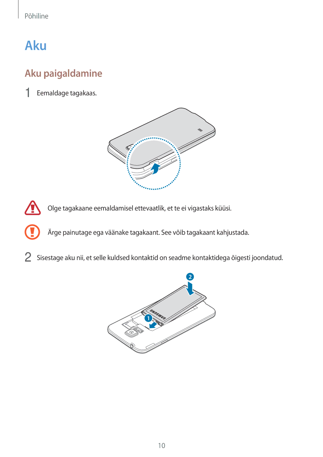 Samsung SM-G903FZKASEB, SM-G903FZSASEB, SM-G903FZDASEB manual Aku paigaldamine 