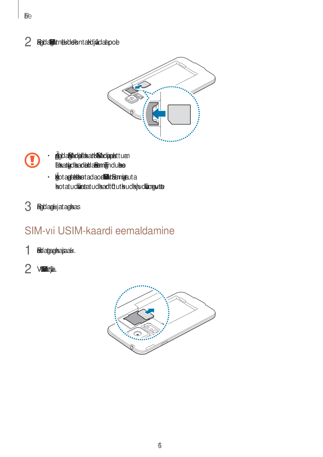 Samsung SM-G903FZKASEB, SM-G903FZSASEB, SM-G903FZDASEB manual SIM-või USIM-kaardi eemaldamine 