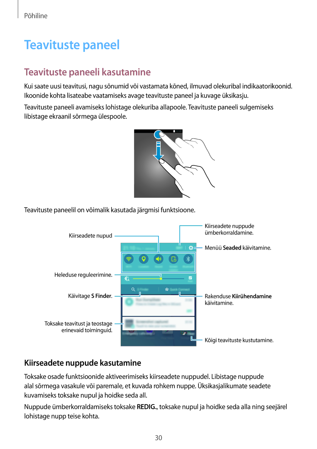 Samsung SM-G903FZSASEB, SM-G903FZKASEB, SM-G903FZDASEB Teavituste paneeli kasutamine, Kiirseadete nuppude kasutamine 