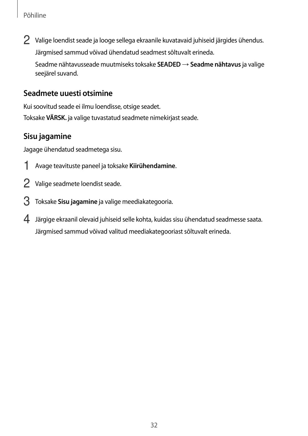 Samsung SM-G903FZDASEB, SM-G903FZSASEB, SM-G903FZKASEB manual Seadmete uuesti otsimine, Sisu jagamine 