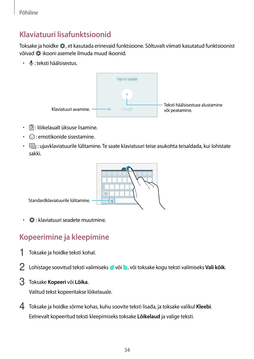 Samsung SM-G903FZKASEB, SM-G903FZSASEB, SM-G903FZDASEB manual Klaviatuuri lisafunktsioonid, Kopeerimine ja kleepimine 