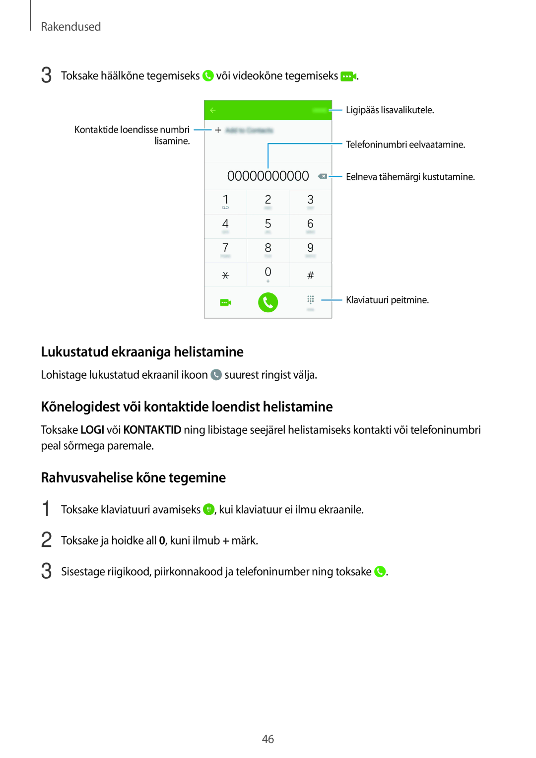 Samsung SM-G903FZKASEB, SM-G903FZSASEB Lukustatud ekraaniga helistamine, Kõnelogidest või kontaktide loendist helistamine 