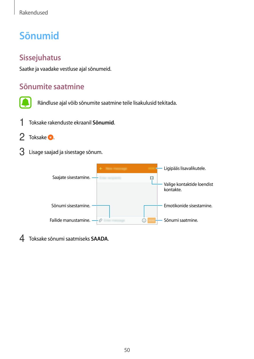 Samsung SM-G903FZDASEB, SM-G903FZSASEB, SM-G903FZKASEB manual Sõnumid, Sõnumite saatmine 