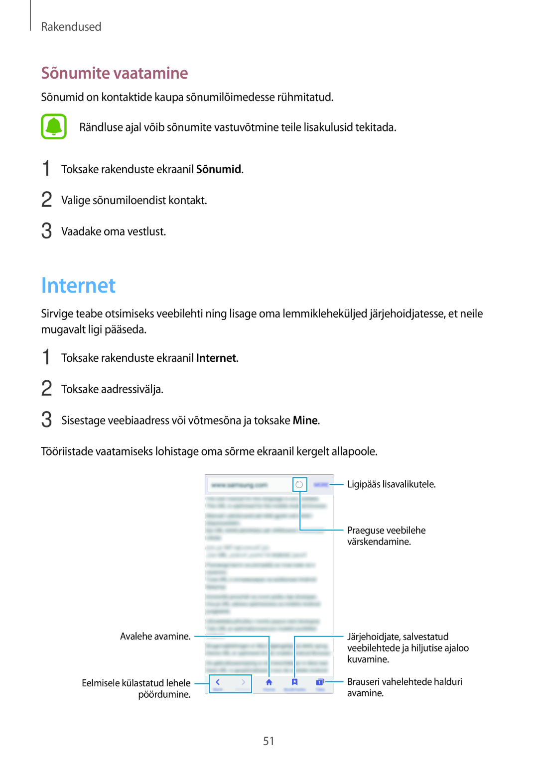 Samsung SM-G903FZSASEB, SM-G903FZKASEB, SM-G903FZDASEB manual Internet, Sõnumite vaatamine 