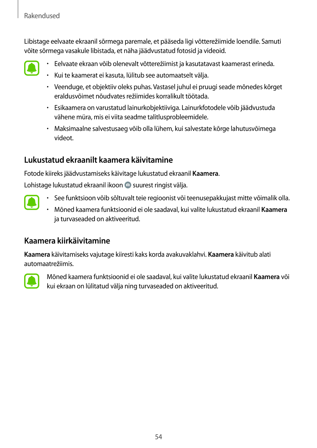 Samsung SM-G903FZSASEB, SM-G903FZKASEB, SM-G903FZDASEB Lukustatud ekraanilt kaamera käivitamine, Kaamera kiirkäivitamine 