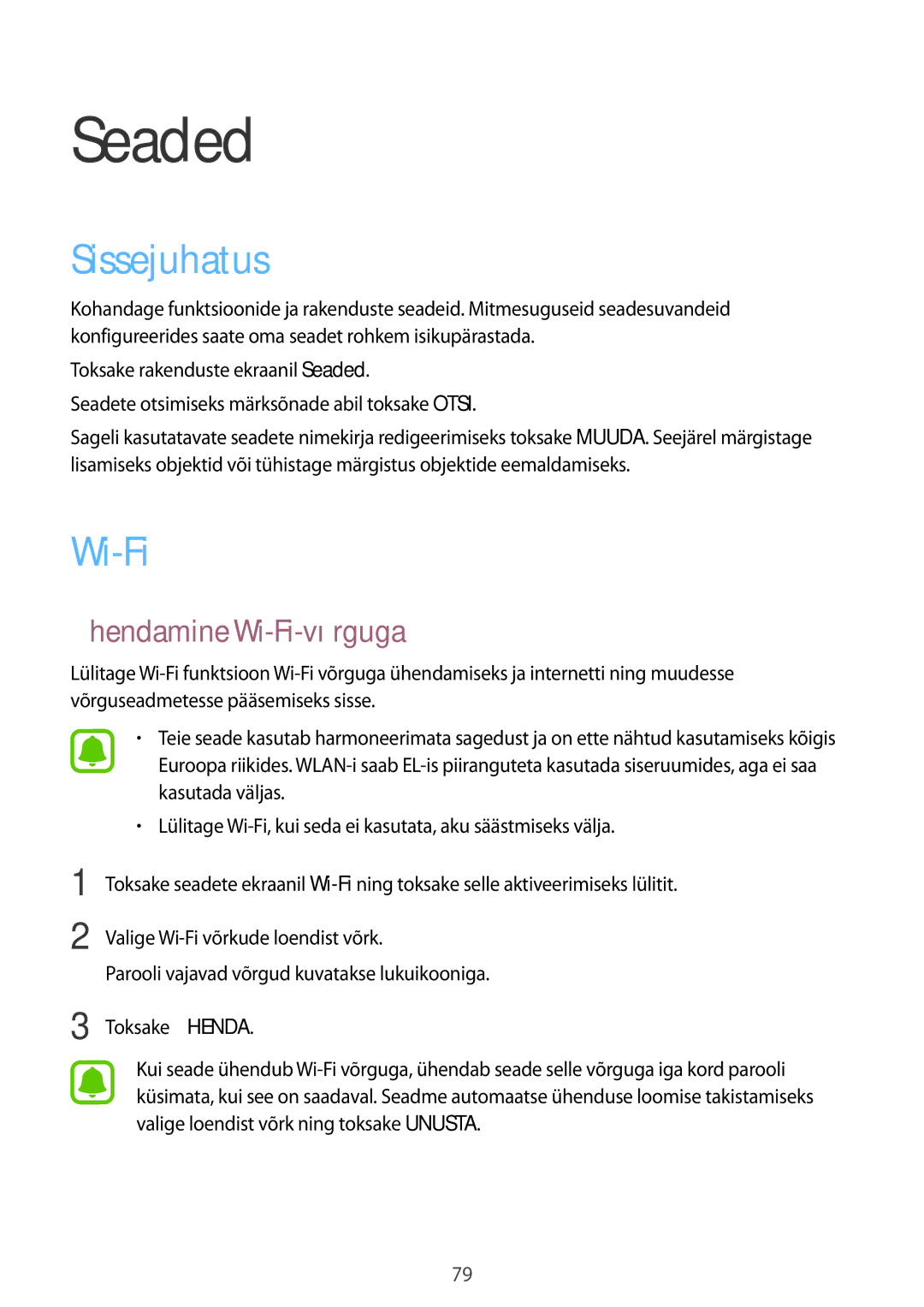 Samsung SM-G903FZKASEB, SM-G903FZSASEB, SM-G903FZDASEB manual Sissejuhatus, Ühendamine Wi-Fi-võrguga 