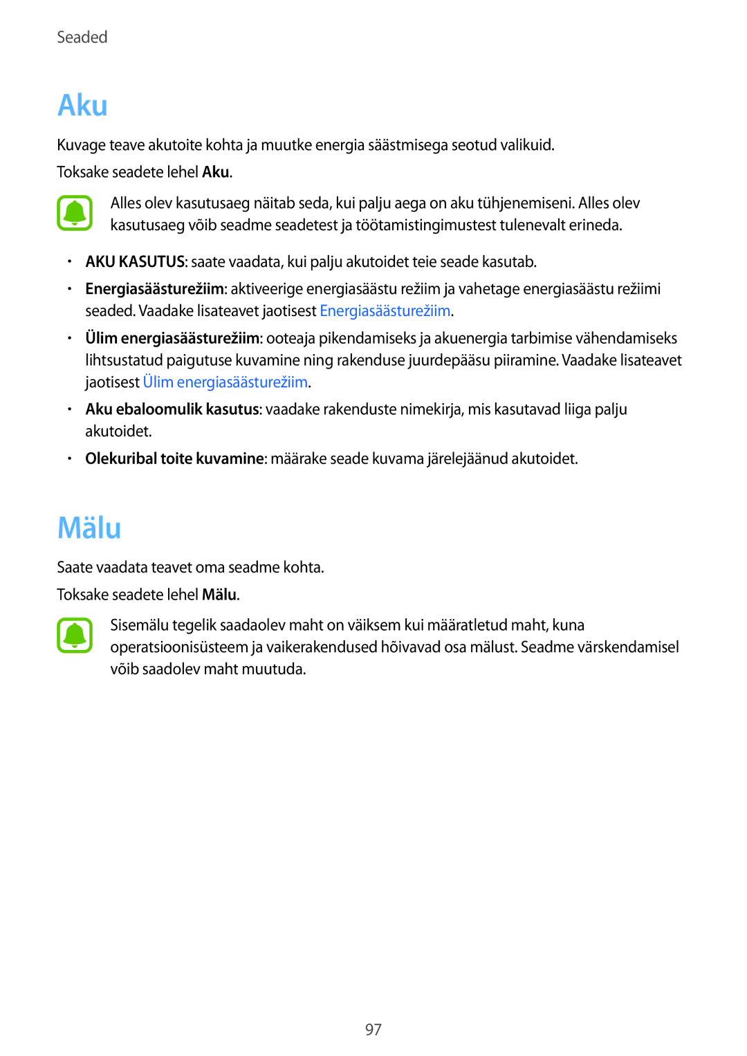 Samsung SM-G903FZKASEB, SM-G903FZSASEB, SM-G903FZDASEB manual Aku, Mälu 