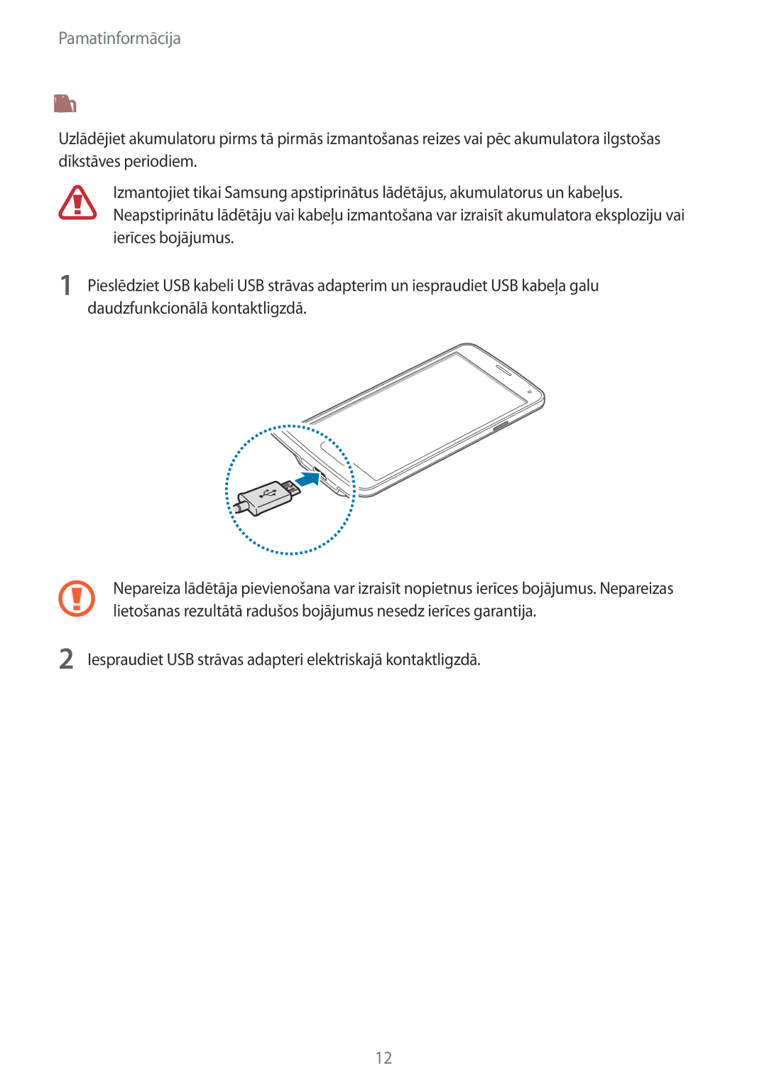 Samsung SM-G903FZSASEB, SM-G903FZKASEB, SM-G903FZDASEB manual Akumulatora uzlāde 