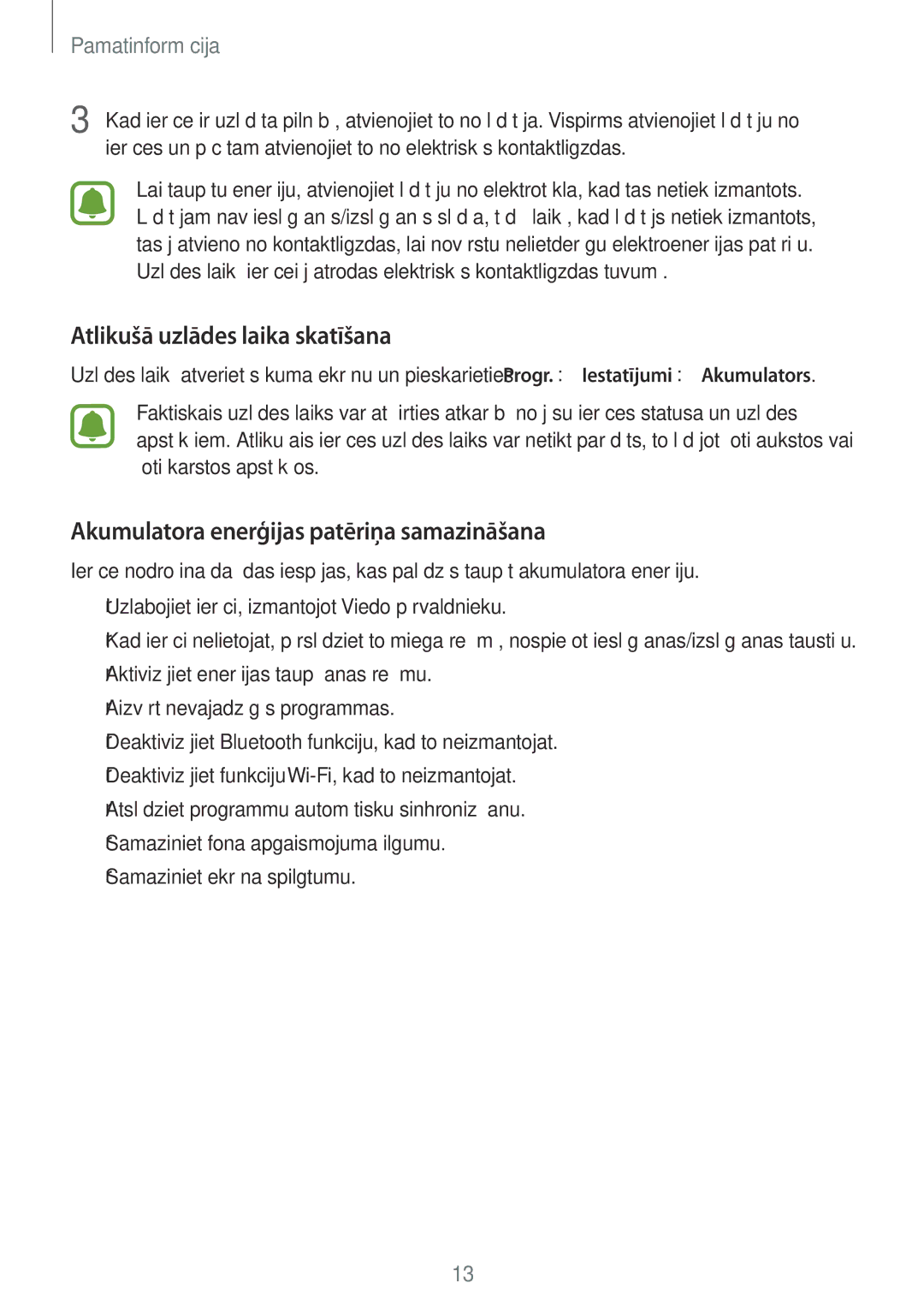 Samsung SM-G903FZKASEB, SM-G903FZSASEB manual Atlikušā uzlādes laika skatīšana, Akumulatora enerģijas patēriņa samazināšana 