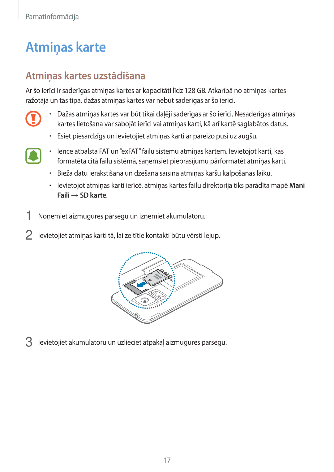 Samsung SM-G903FZDASEB, SM-G903FZSASEB, SM-G903FZKASEB manual Atmiņas kartes uzstādīšana 