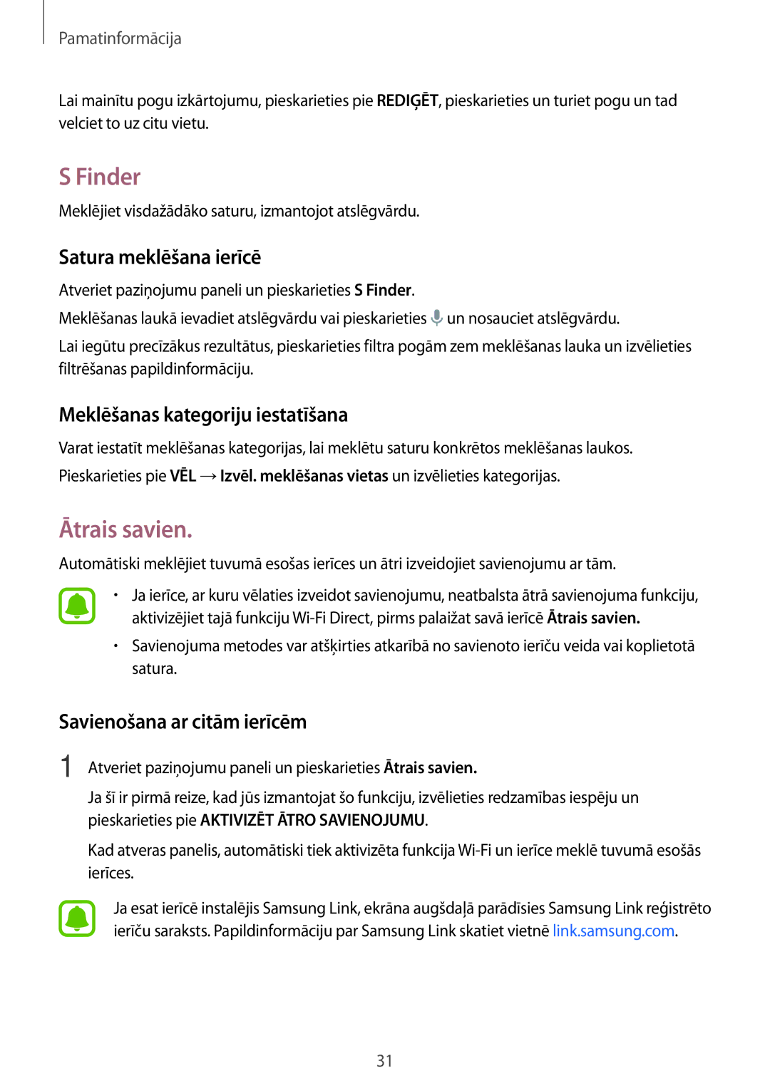 Samsung SM-G903FZKASEB, SM-G903FZSASEB Finder, Ātrais savien, Satura meklēšana ierīcē, Meklēšanas kategoriju iestatīšana 