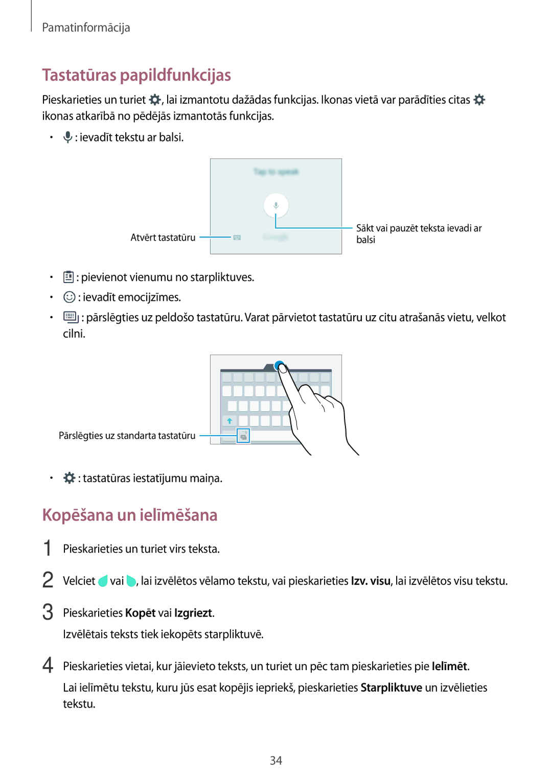 Samsung SM-G903FZKASEB, SM-G903FZSASEB, SM-G903FZDASEB manual Tastatūras papildfunkcijas, Kopēšana un ielīmēšana 