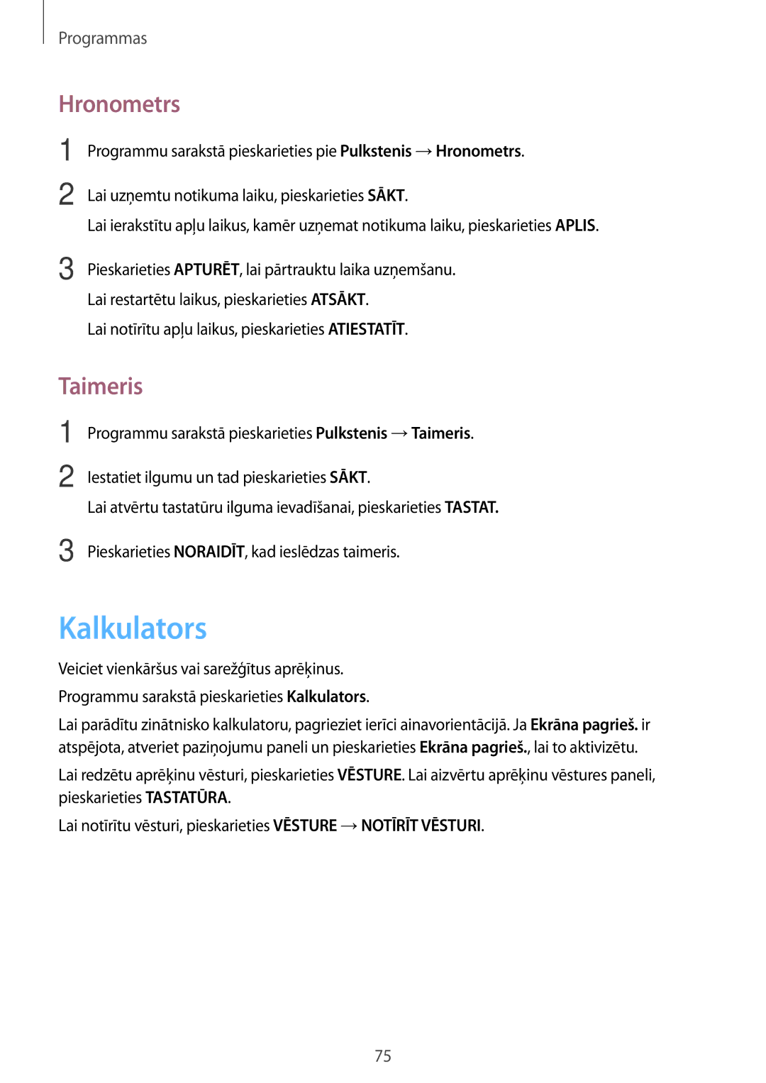 Samsung SM-G903FZSASEB, SM-G903FZKASEB, SM-G903FZDASEB manual Kalkulators, Hronometrs, Taimeris 