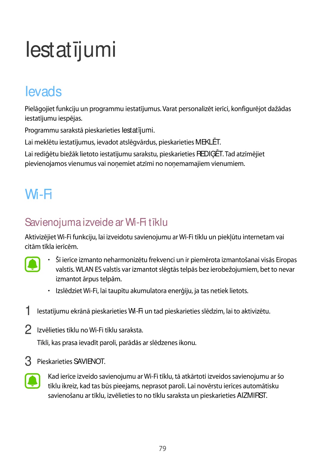Samsung SM-G903FZKASEB, SM-G903FZSASEB, SM-G903FZDASEB manual Ievads, Savienojuma izveide ar Wi-Fi tīklu 