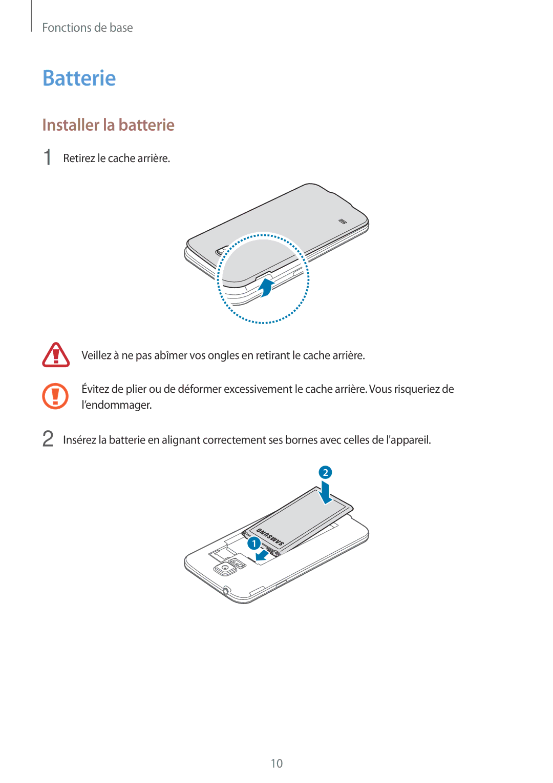 Samsung SM-G903FZKAXEF, SM-G903FZSAXEF, SM-G903FZDAXEF manual Batterie, Installer la batterie 