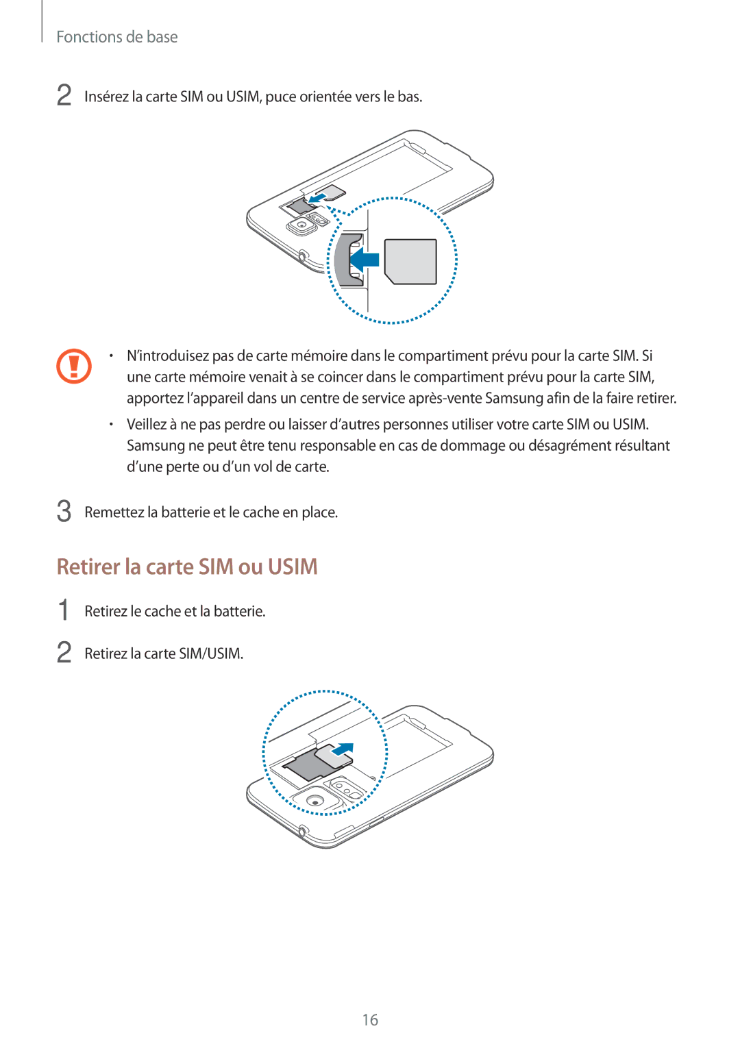 Samsung SM-G903FZKAXEF, SM-G903FZSAXEF, SM-G903FZDAXEF manual Retirer la carte SIM ou Usim 