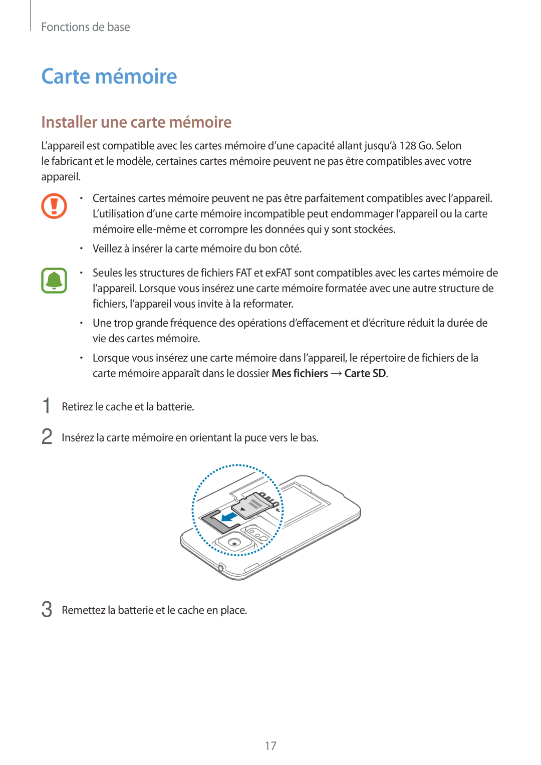 Samsung SM-G903FZDAXEF, SM-G903FZSAXEF, SM-G903FZKAXEF manual Carte mémoire, Installer une carte mémoire 