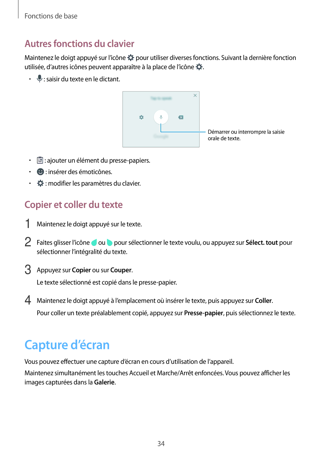 Samsung SM-G903FZKAXEF, SM-G903FZSAXEF manual Capture d’écran, Autres fonctions du clavier, Copier et coller du texte 