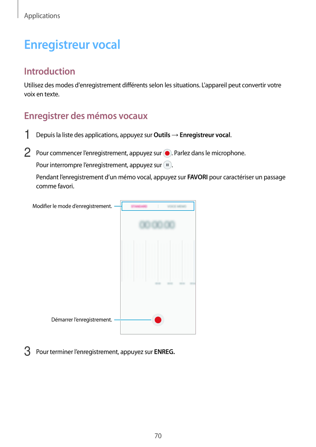 Samsung SM-G903FZKAXEF, SM-G903FZSAXEF, SM-G903FZDAXEF manual Enregistreur vocal, Enregistrer des mémos vocaux 