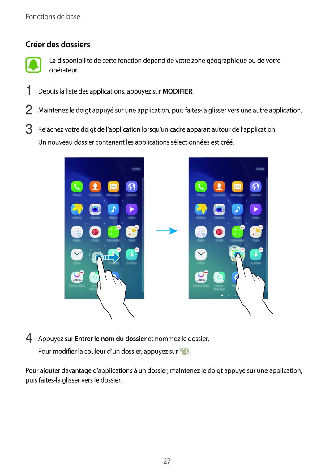 Samsung SM-G903FZSAXEF, SM-G903FZKAXEF, SM-G903FZDAXEF manual Créer des dossiers 