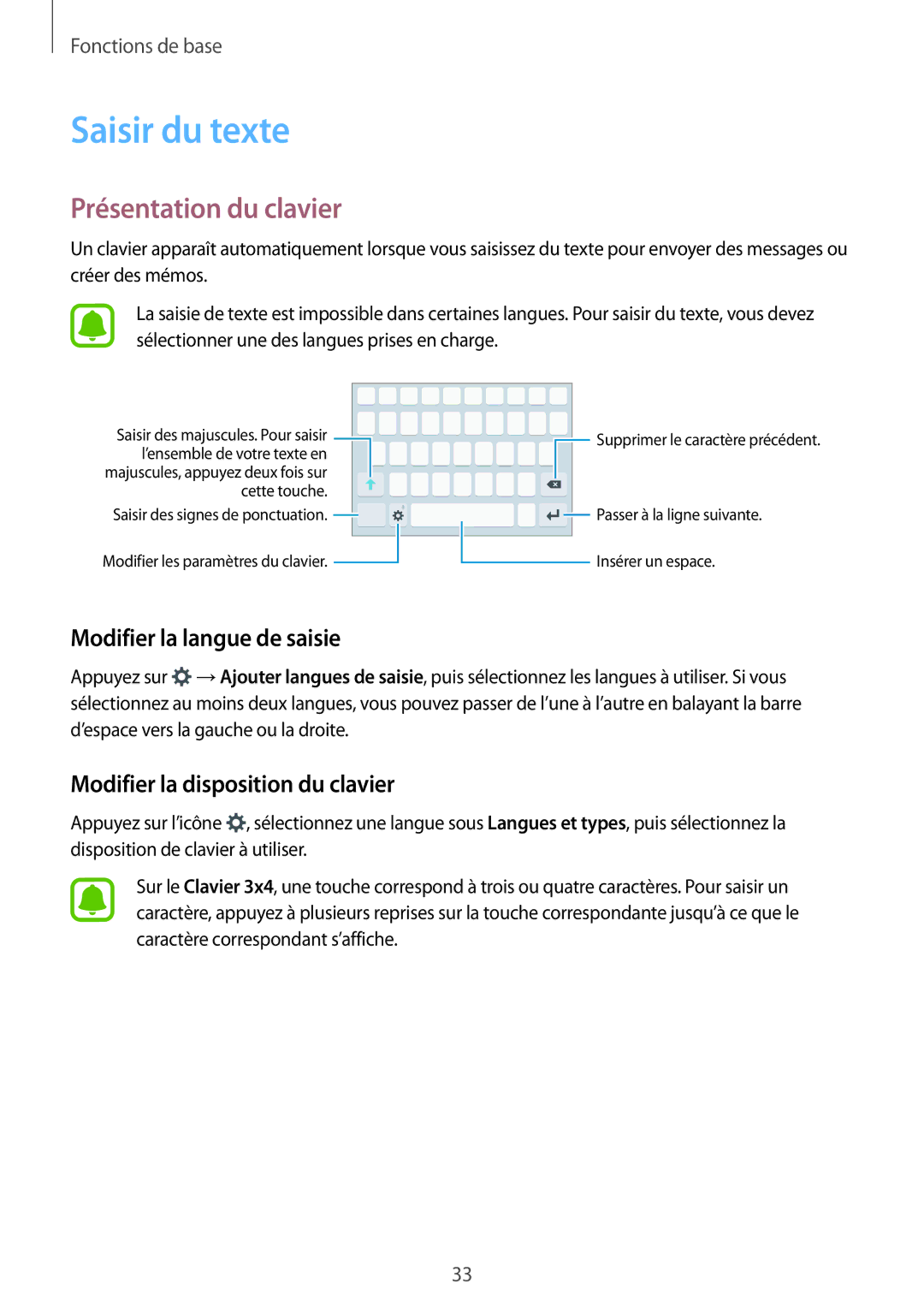 Samsung SM-G903FZSAXEF, SM-G903FZKAXEF manual Saisir du texte, Présentation du clavier, Modifier la langue de saisie 