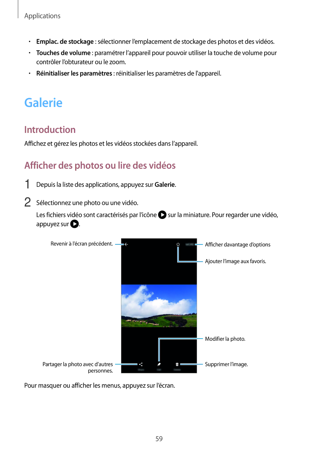 Samsung SM-G903FZDAXEF, SM-G903FZSAXEF, SM-G903FZKAXEF manual Galerie, Afficher des photos ou lire des vidéos 