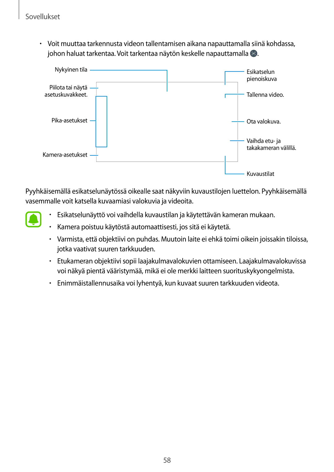 Samsung SM-G920FZWFNEE, SM-G920FZBANEE, SM-G920FZWANEE, SM-G920FZKFNEE, SM-G920FZKANEE, SM-G920FZDANEE manual Kuvaustilat 