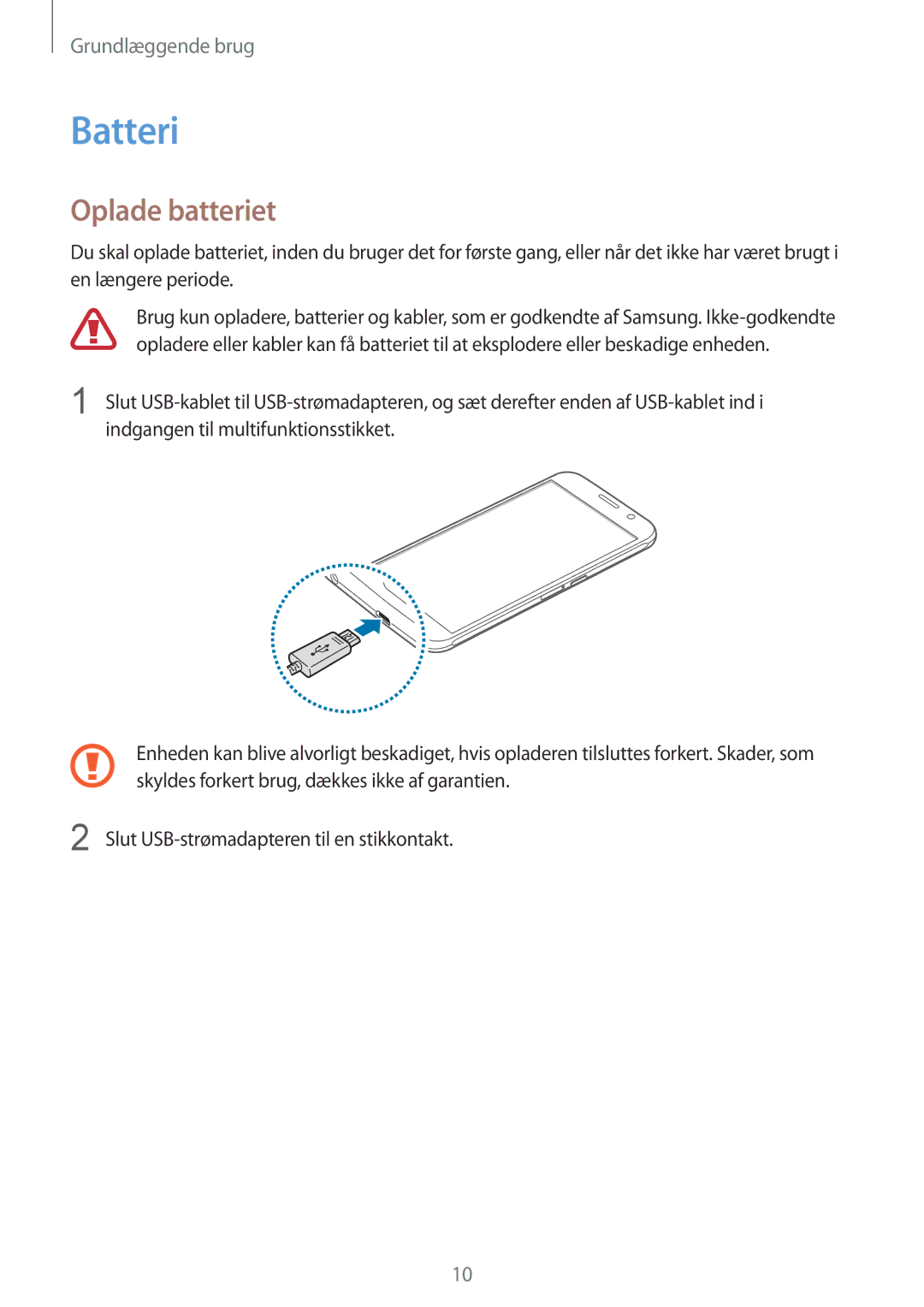 Samsung SM-G920FZWFNEE, SM-G920FZBANEE, SM-G920FZWANEE, SM-G920FZKFNEE, SM-G920FZKANEE manual Batteri, Oplade batteriet 