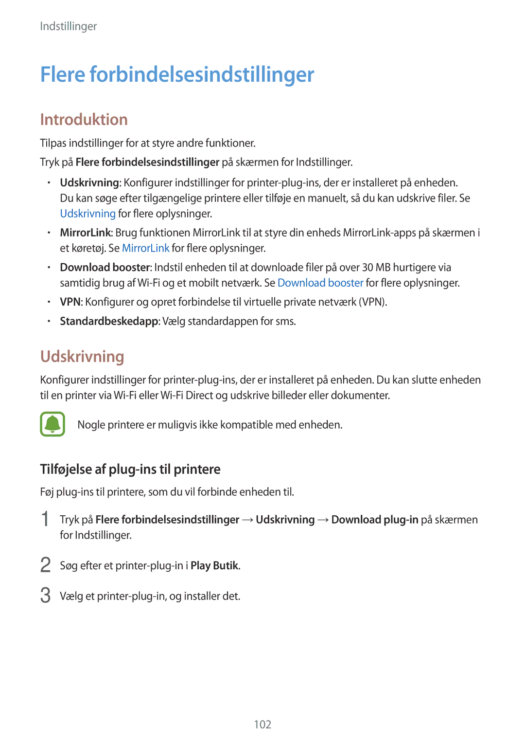 Samsung SM-G920FZBANEE, SM-G920FZWANEE Flere forbindelsesindstillinger, Udskrivning, Tilføjelse af plug-ins til printere 