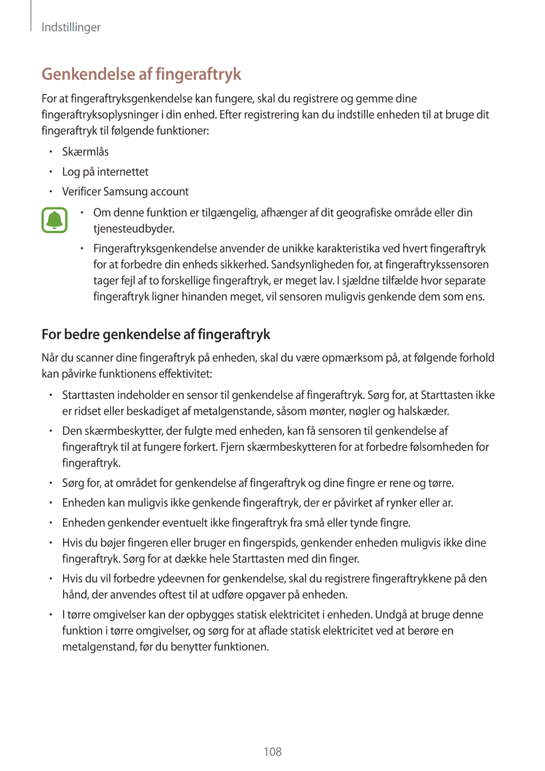 Samsung SM-G920FZBANEE, SM-G920FZWANEE, SM-G920FZKFNEE Genkendelse af fingeraftryk, For bedre genkendelse af fingeraftryk 