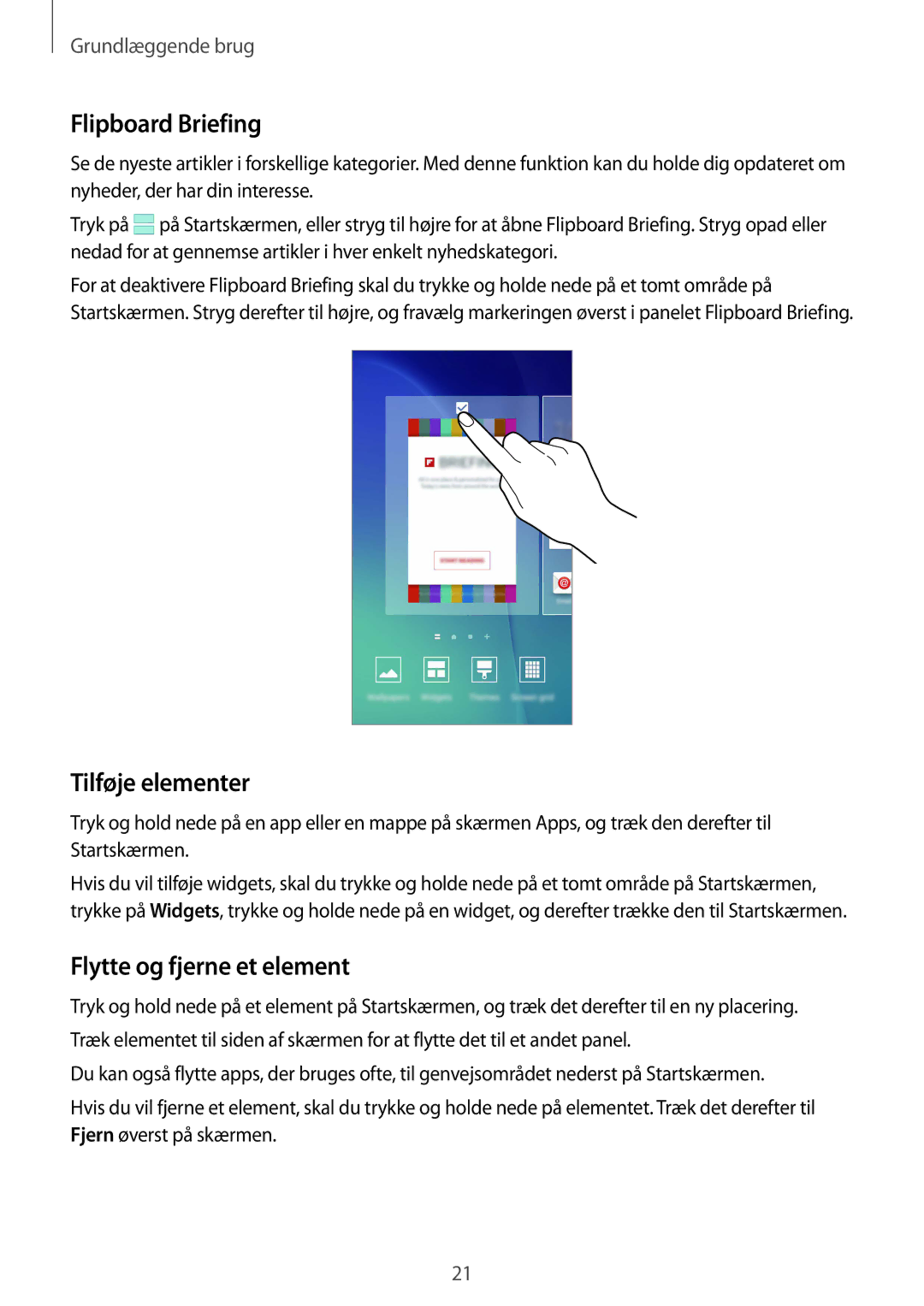 Samsung SM-G920FZKANEE, SM-G920FZBANEE, SM-G920FZWANEE Flipboard Briefing, Tilføje elementer, Flytte og fjerne et element 