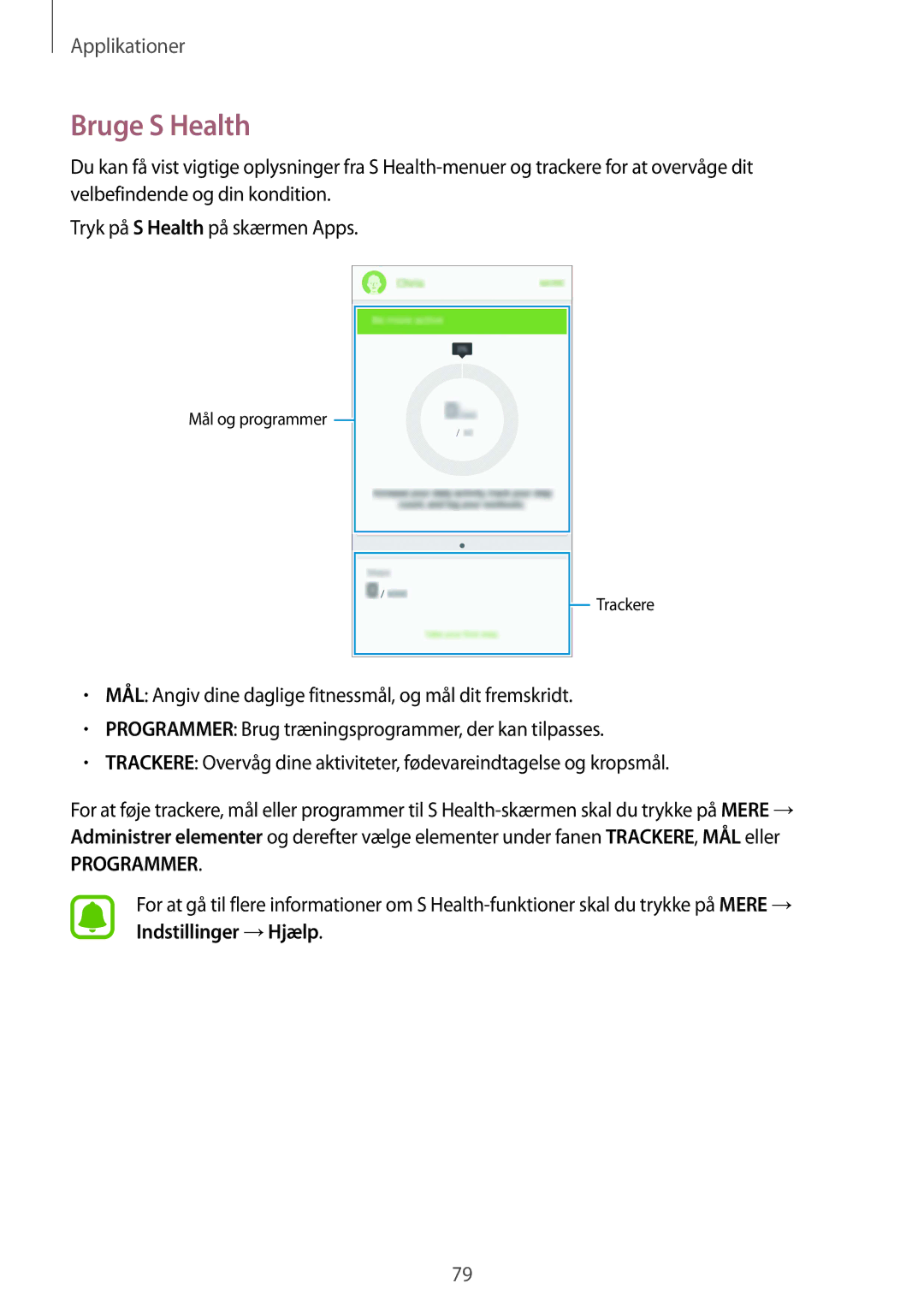 Samsung SM-G920FZWANEE, SM-G920FZBANEE, SM-G920FZKFNEE, SM-G920FZKANEE, SM-G920FZWFNEE manual Bruge S Health, Programmer 