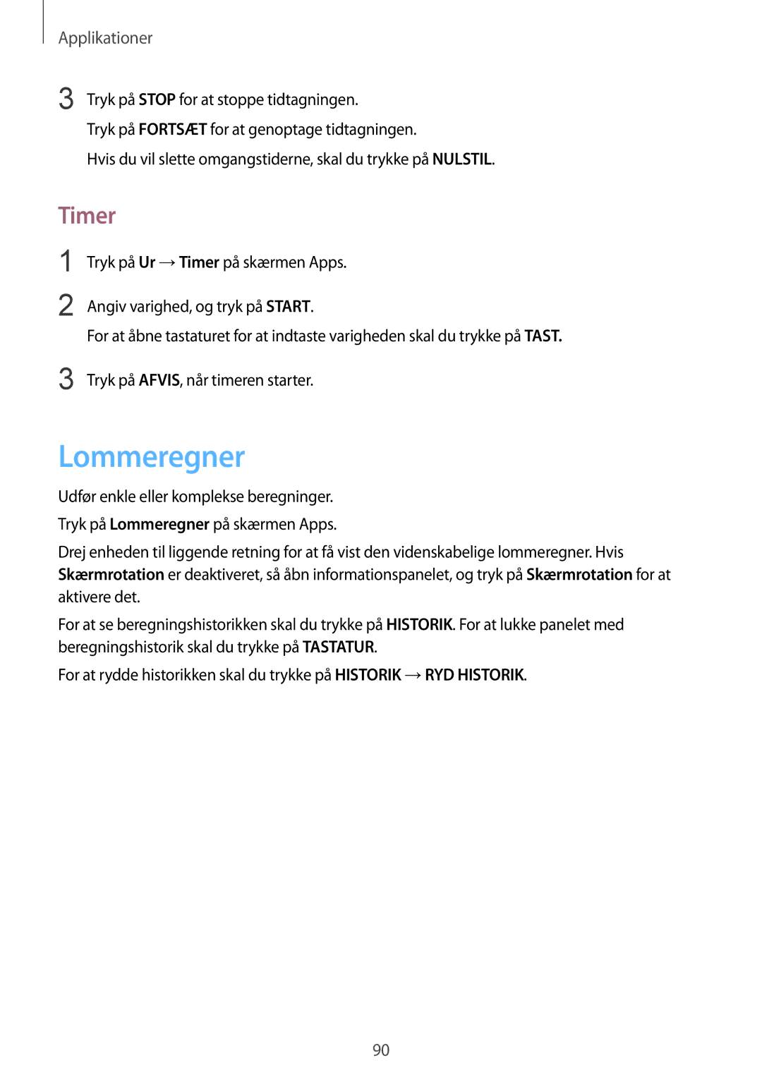 Samsung SM-G920FZBANEE, SM-G920FZWANEE, SM-G920FZKFNEE, SM-G920FZKANEE, SM-G920FZWFNEE, SM-G920FZDANEE manual Lommeregner, Timer 