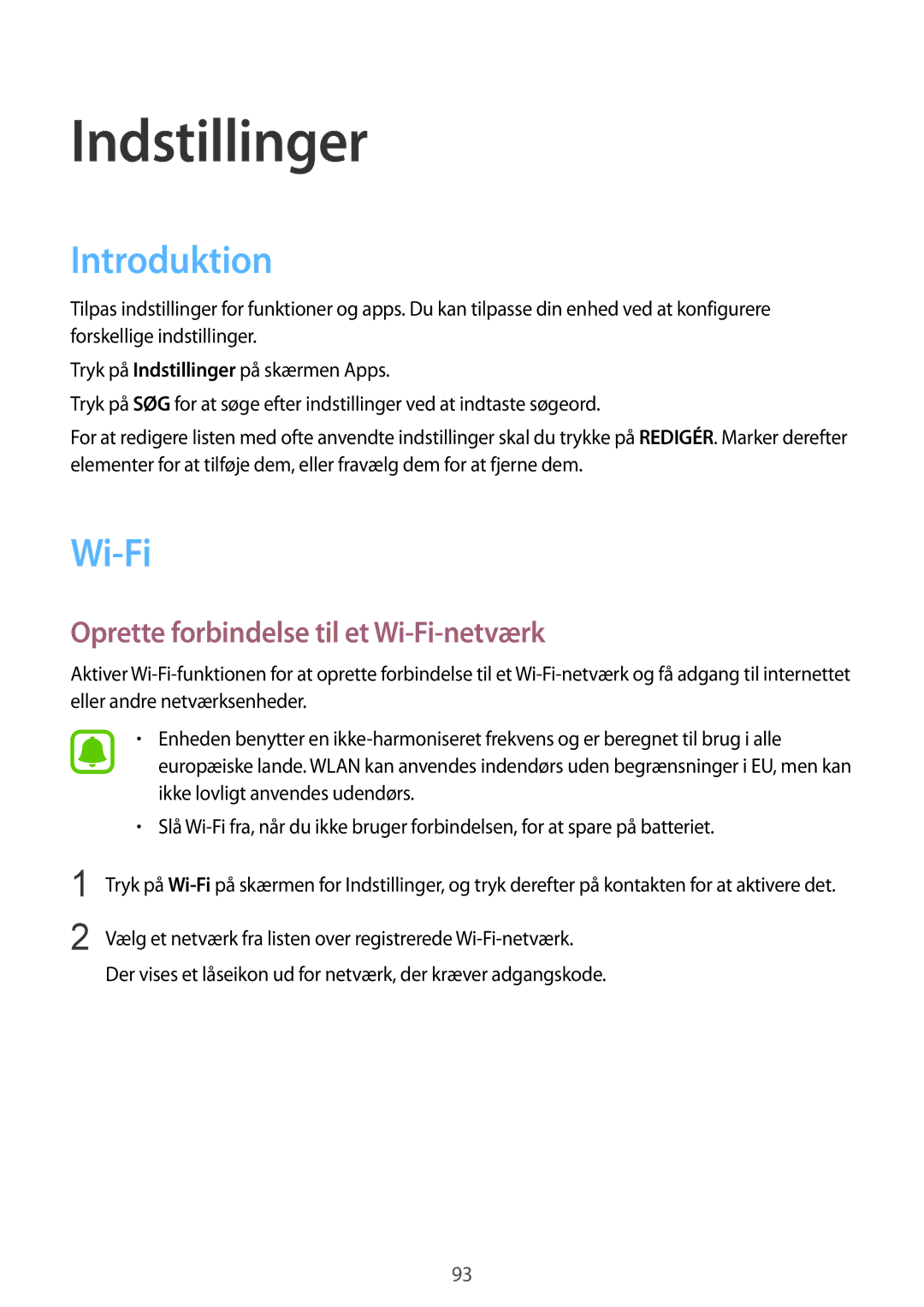 Samsung SM-G920FZKANEE, SM-G920FZBANEE, SM-G920FZWANEE manual Introduktion, Oprette forbindelse til et Wi-Fi-netværk 