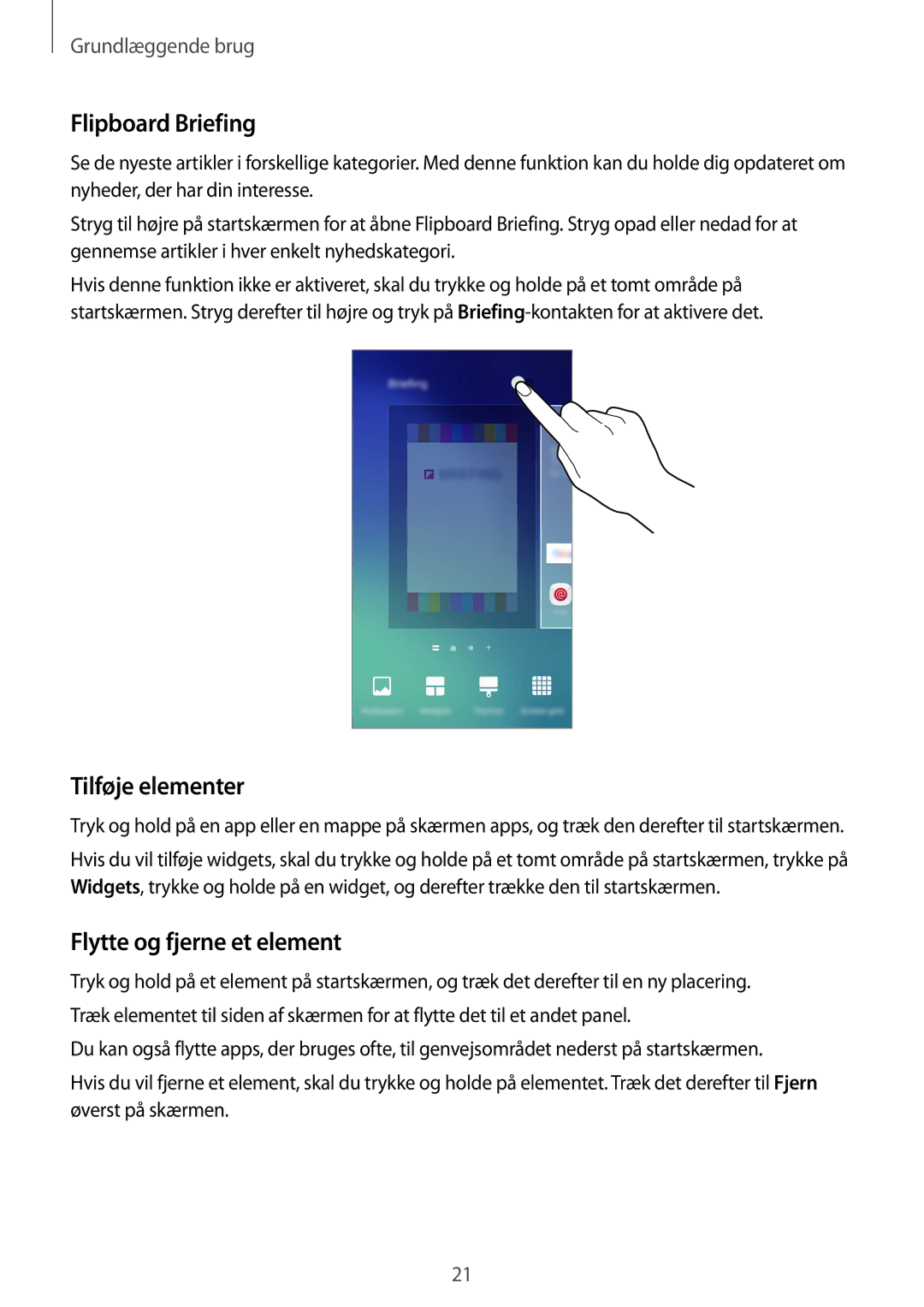 Samsung SM-G920FZKANEE, SM-G920FZBANEE, SM-G920FZWANEE Flipboard Briefing, Tilføje elementer, Flytte og fjerne et element 