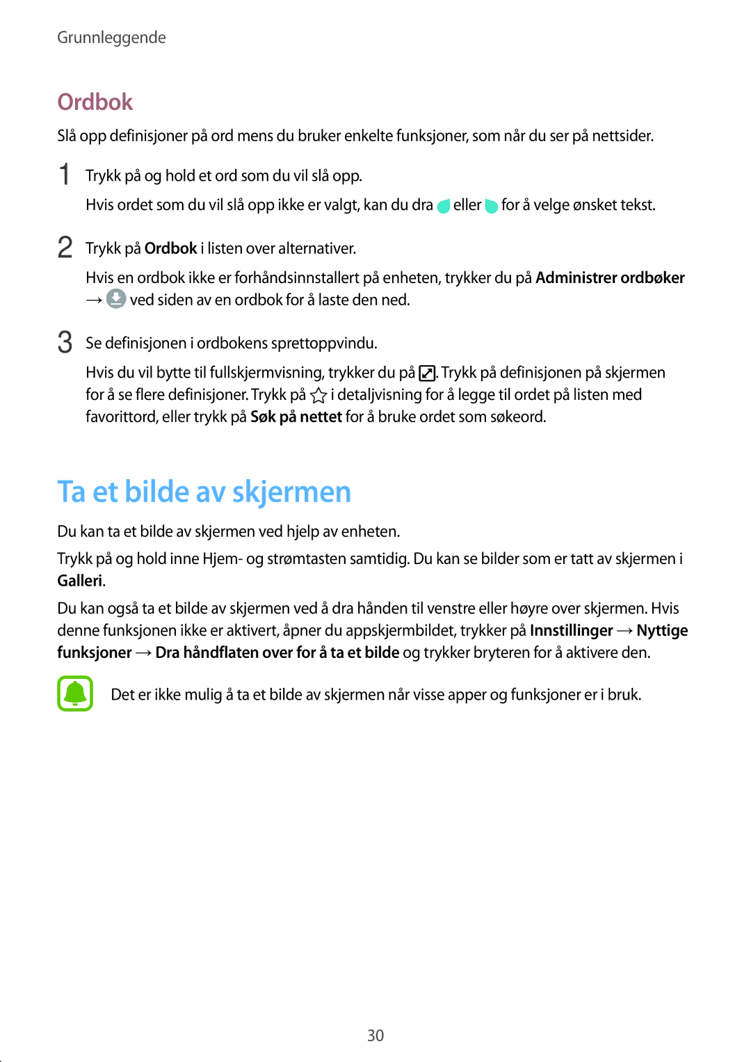 Samsung SM-G920FZBANEE, SM-G920FZWANEE, SM-G920FZKFNEE, SM-G920FZKANEE, SM-G920FZWFNEE manual Ta et bilde av skjermen, Ordbok 