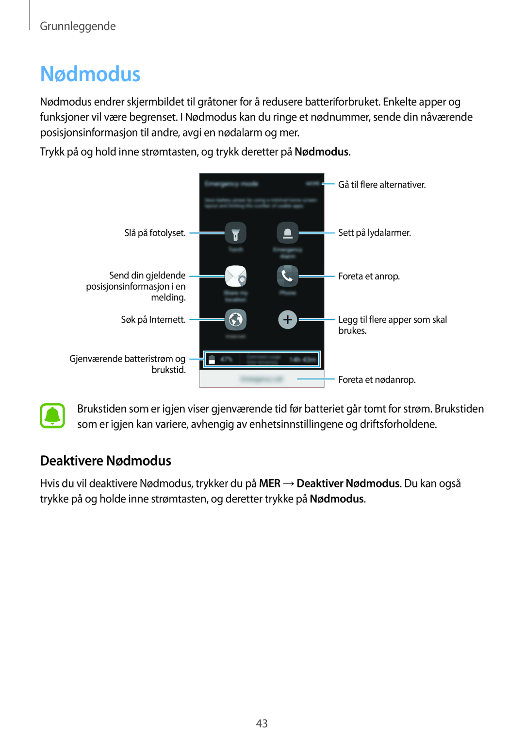 Samsung SM-G920FZWANEE, SM-G920FZBANEE, SM-G920FZKFNEE, SM-G920FZKANEE, SM-G920FZWFNEE, SM-G920FZDANEE Deaktivere Nødmodus 